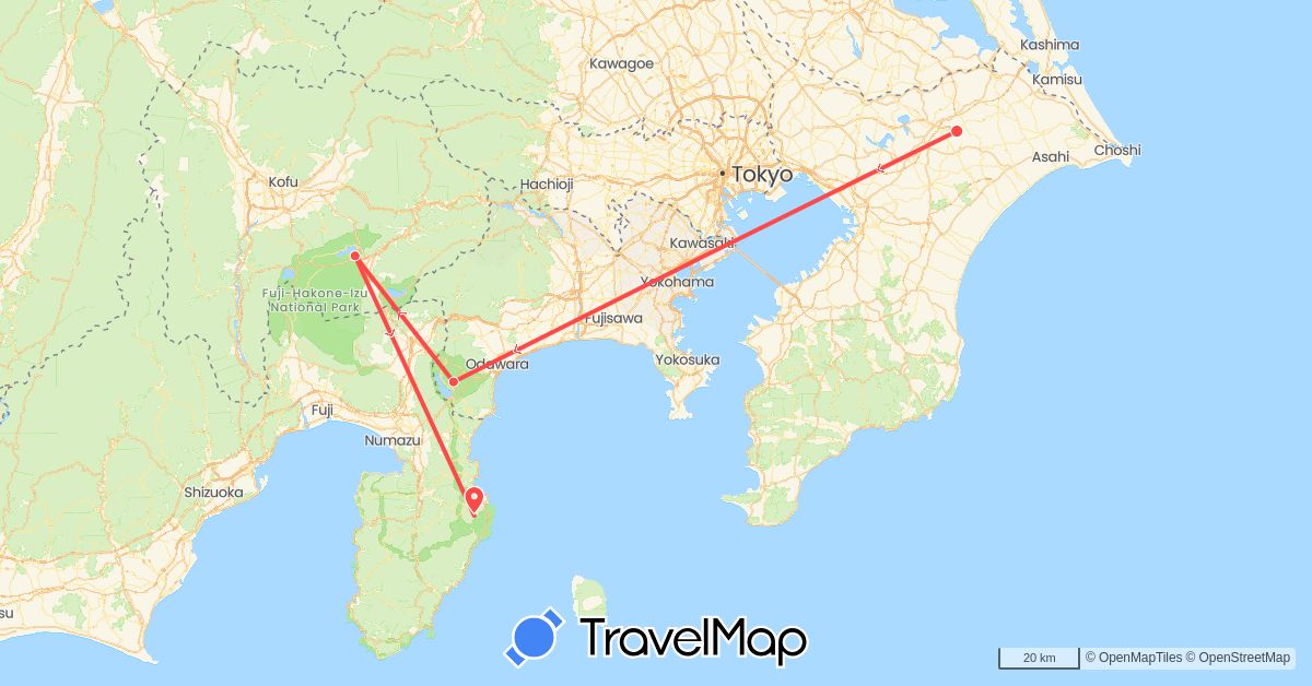 TravelMap itinerary: driving, hiking in Japan (Asia)